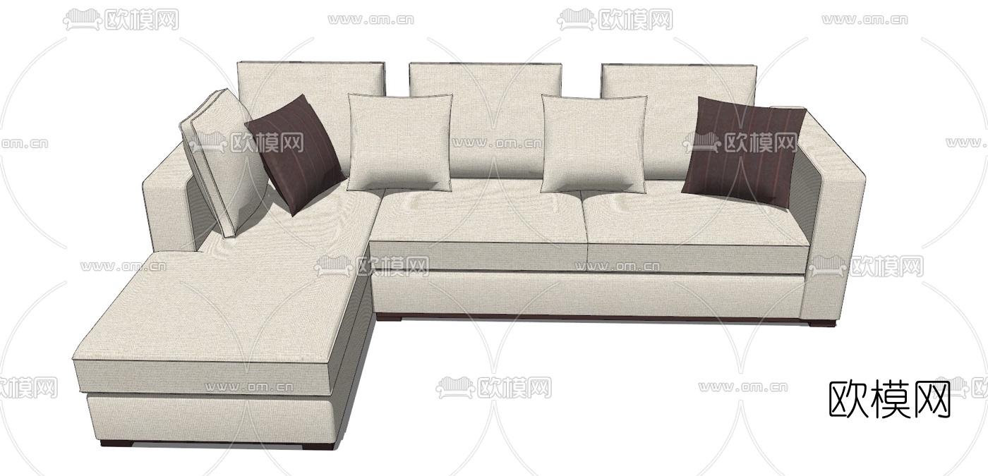 现代布艺转角沙发免费su模型下载