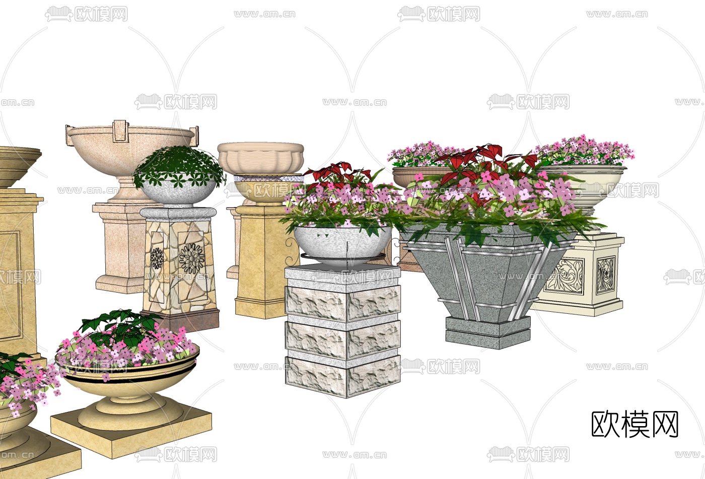 欧式花钵组合免费su模型下载