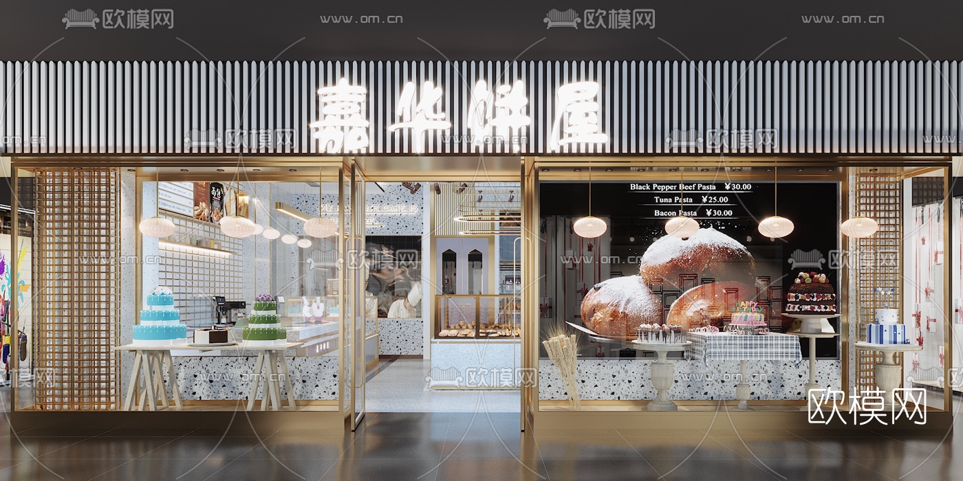 现代蛋糕店面包店门头3d模型