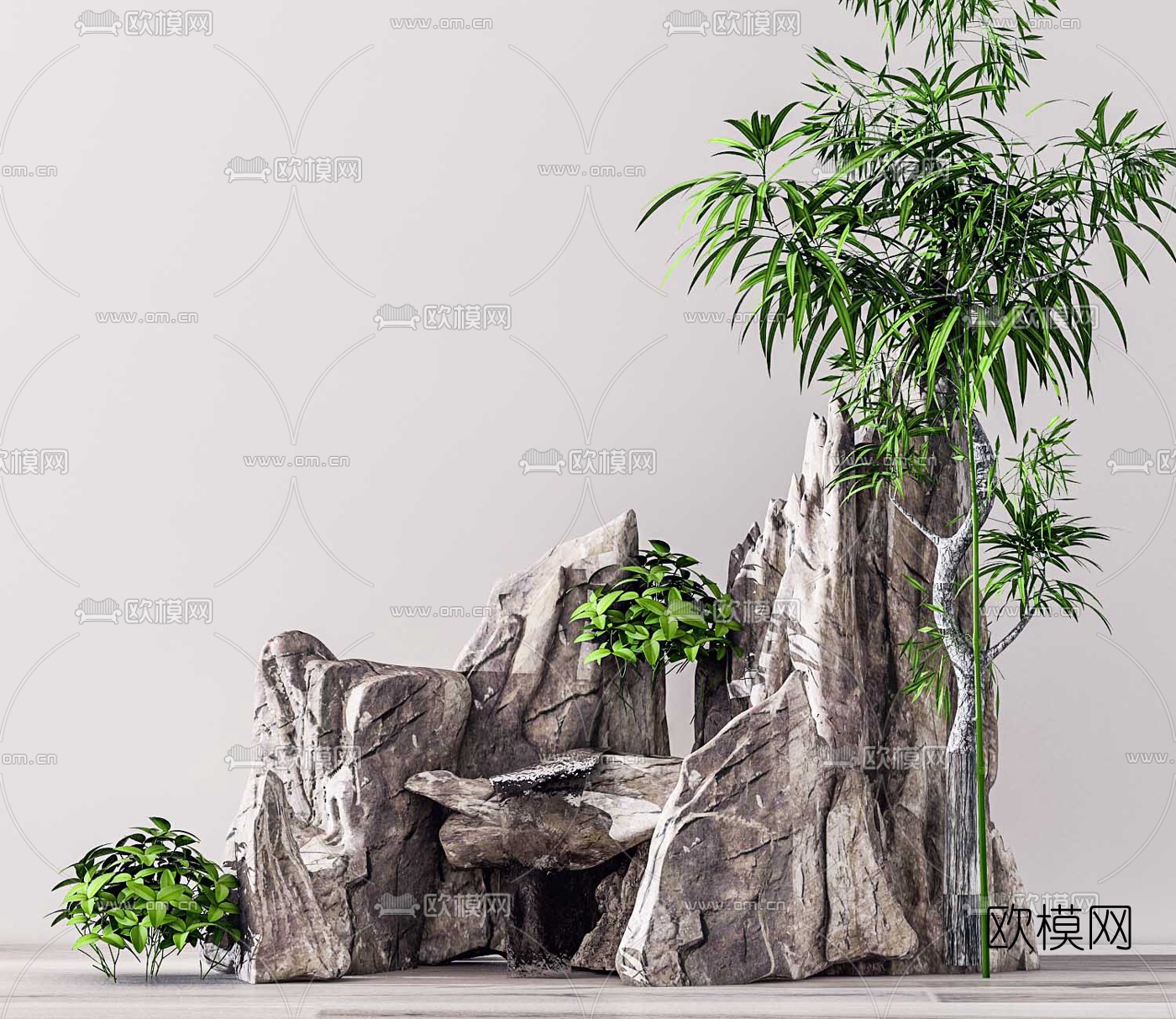 现代植物景观石头3d模型
