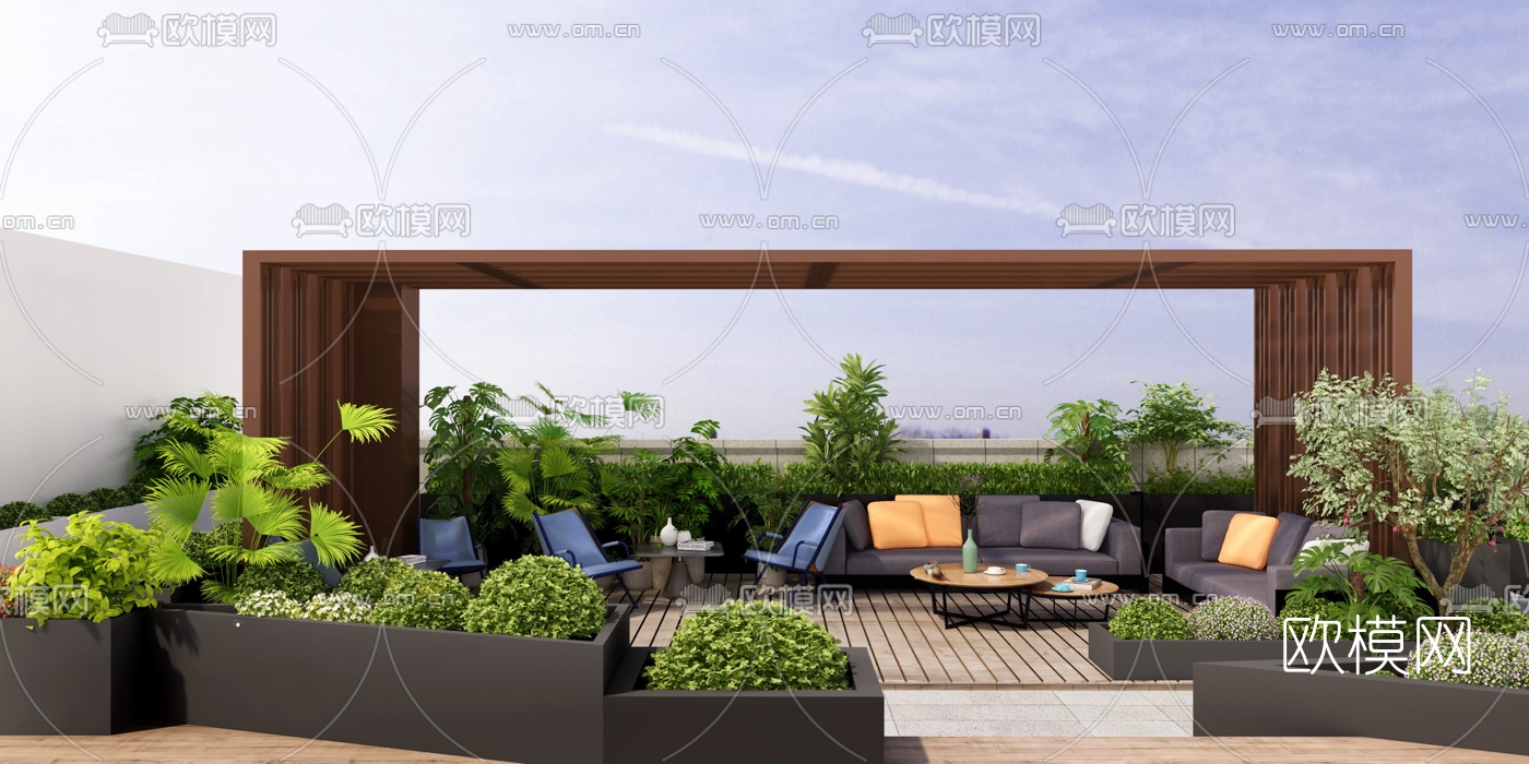 现代楼顶阳光花园3d模型下载（渲染图2）