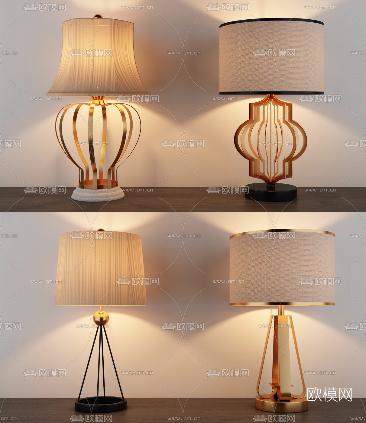 简美金属台灯组合3d模型