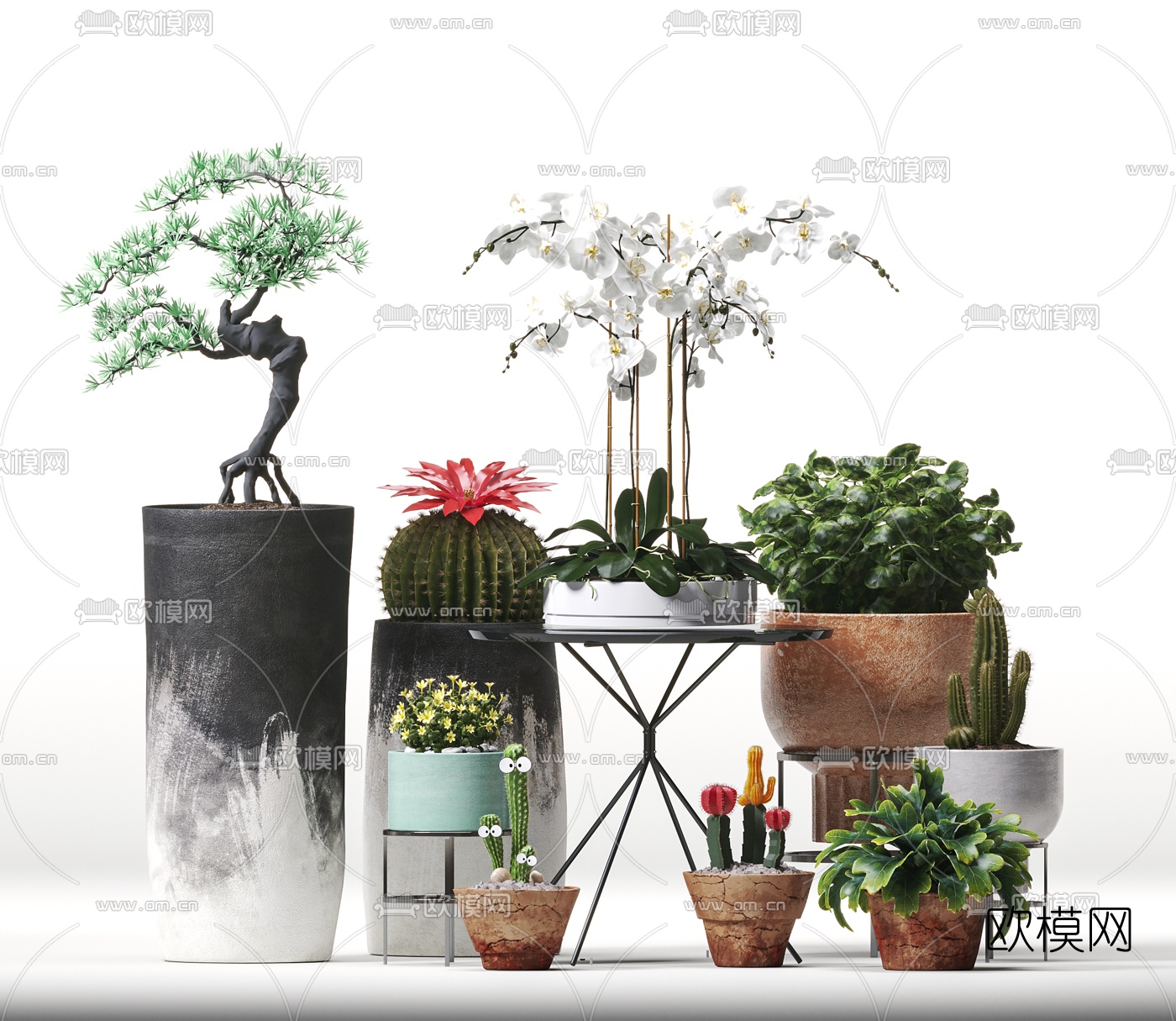 新中式绿植盆栽3d模型下载（渲染图1）