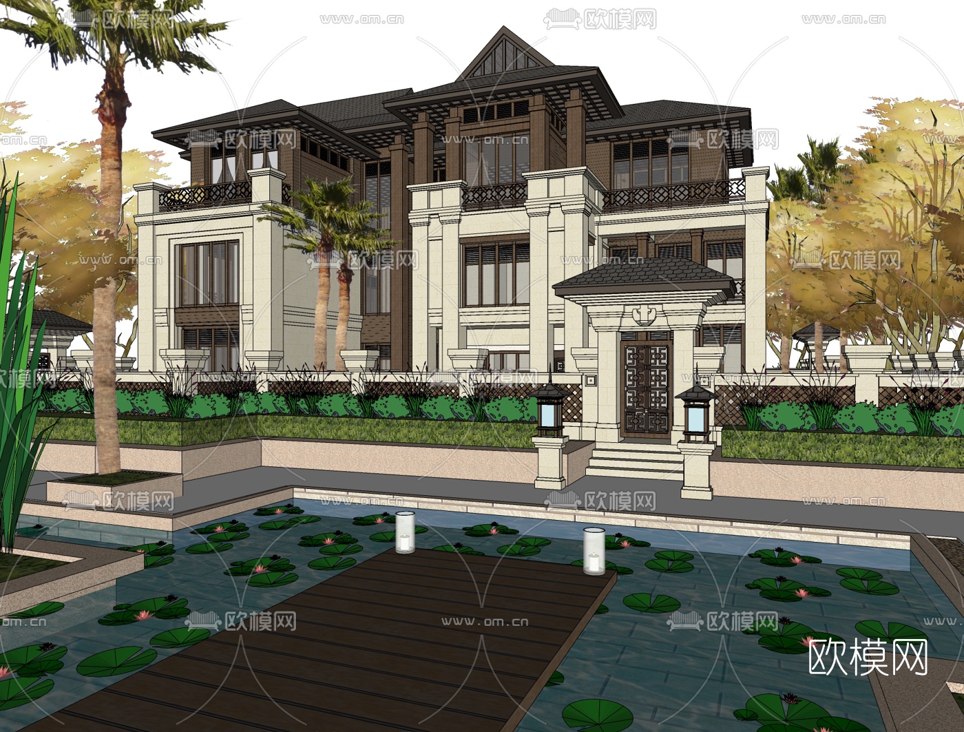 新中式连排别墅su模型下载_ID10326942_sketchup模型下载-欧模网