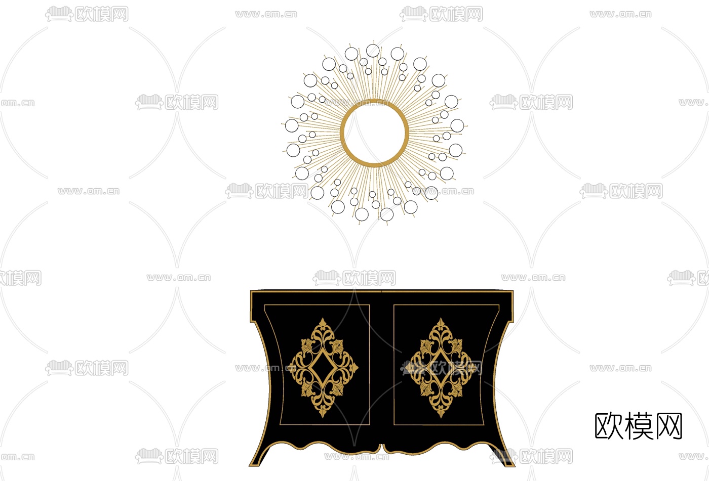 欧式边柜免费su模型下载