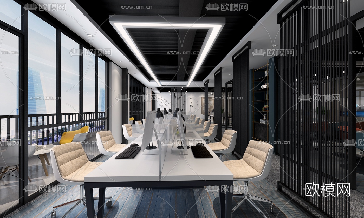 现代轻奢办公区走廊3d模型