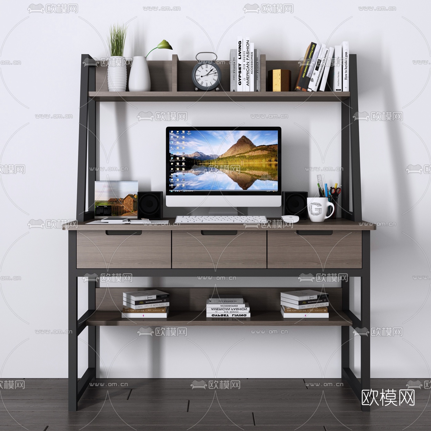 北欧书桌电脑桌3d模型