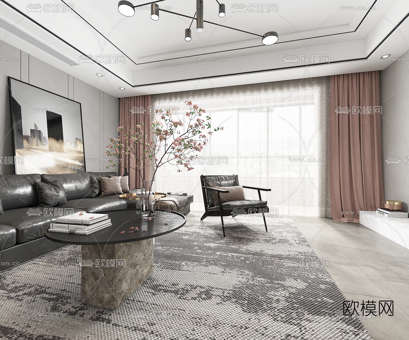 现代高级灰客厅3d模型