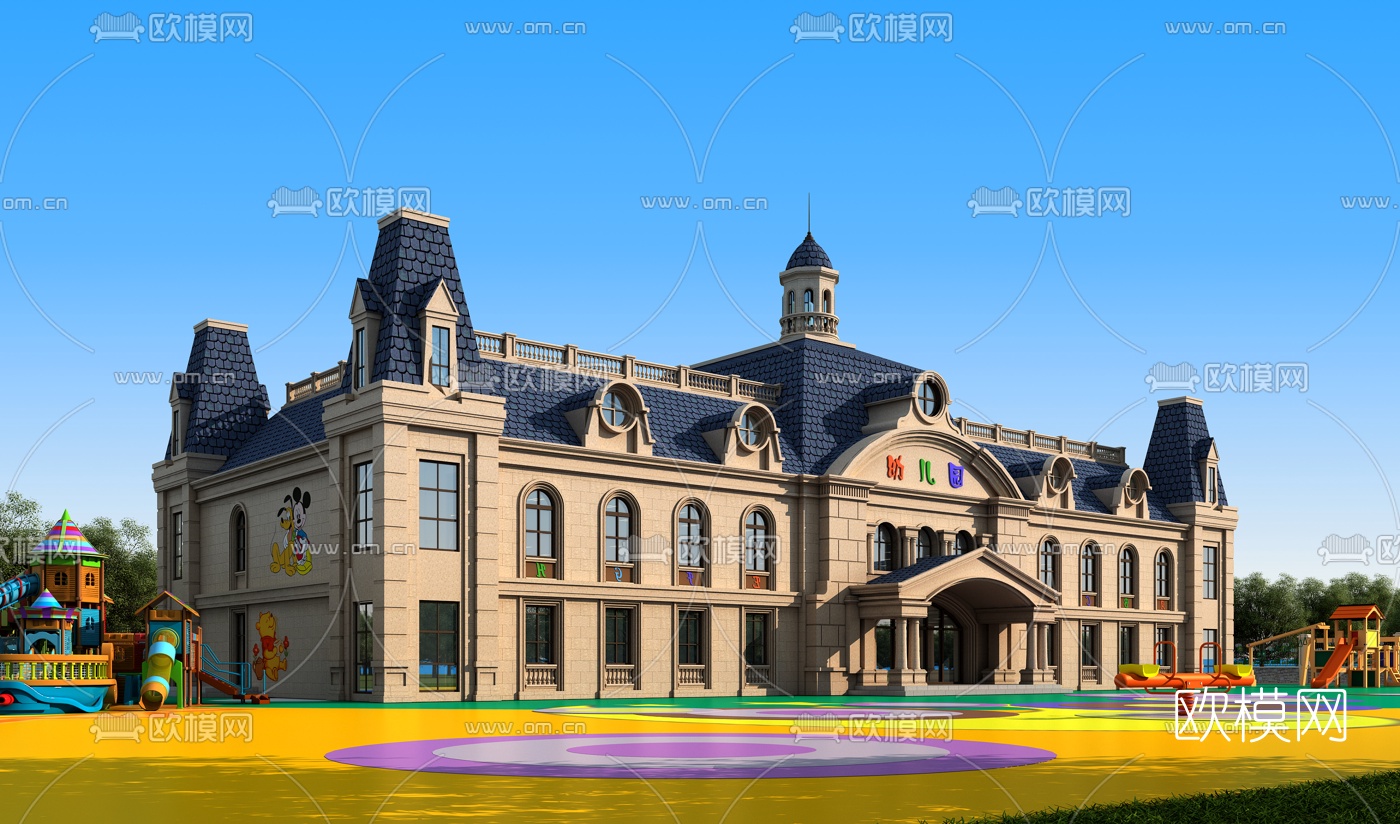 欧式幼儿园建筑外观3d模型下载