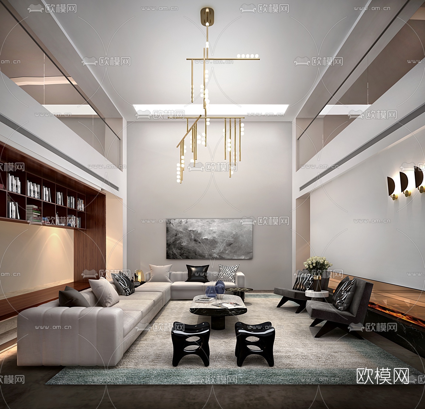 葛亚曦设计 现代轻奢别墅客厅3d模型下载