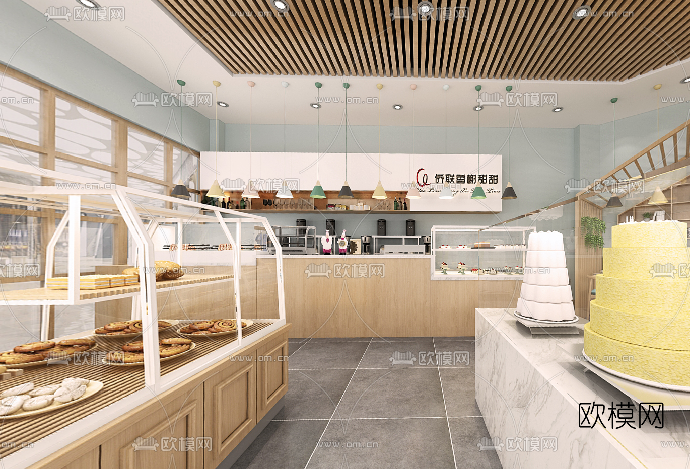 现代蛋糕店全景3d模型