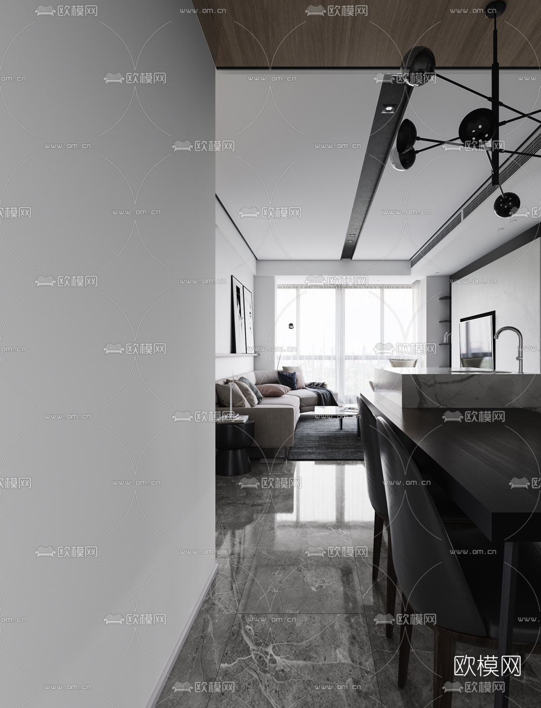 青云居设计 现代客厅餐厅3d模型