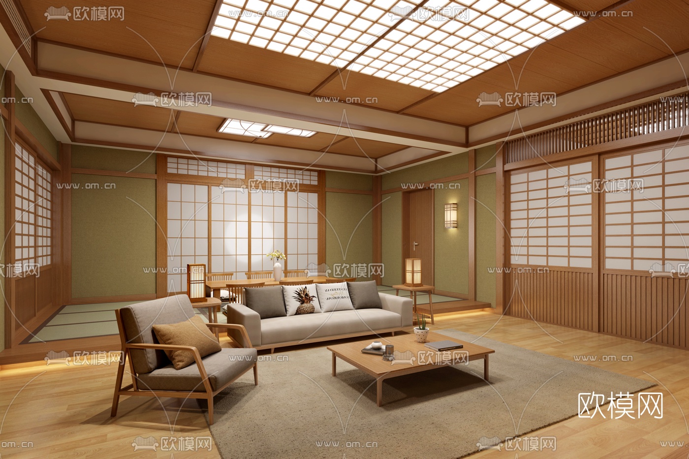 日式客厅餐厅3d模型