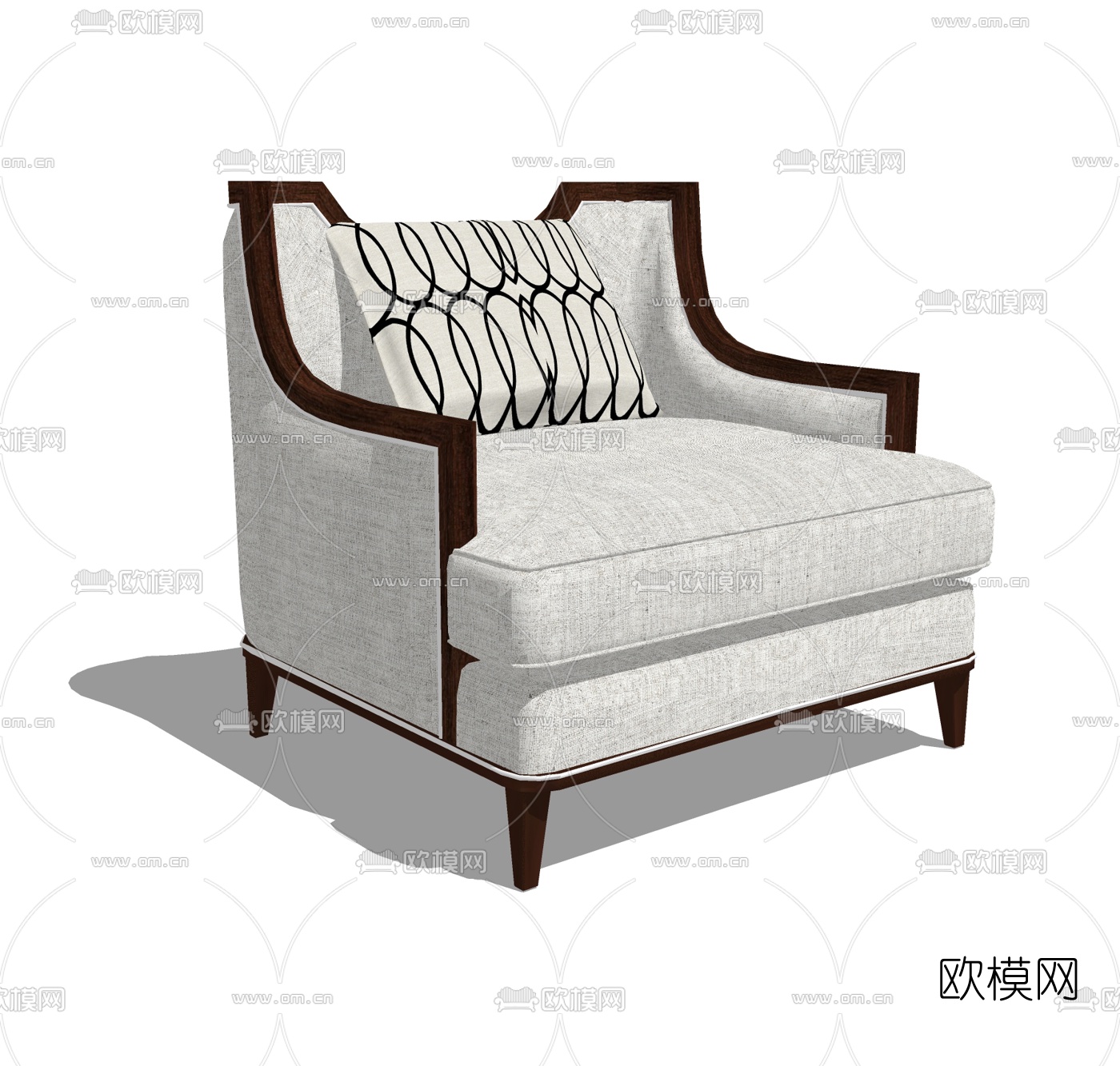 欧式布艺单人沙发免费su模型下载