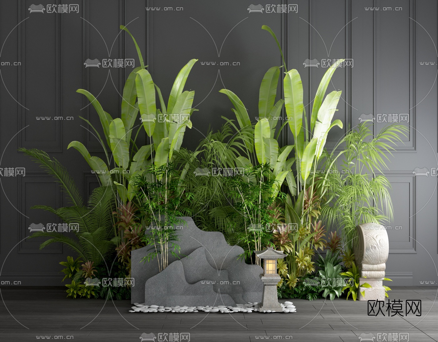 新中式盆栽假山园艺小品3d模型下载（渲染图5）