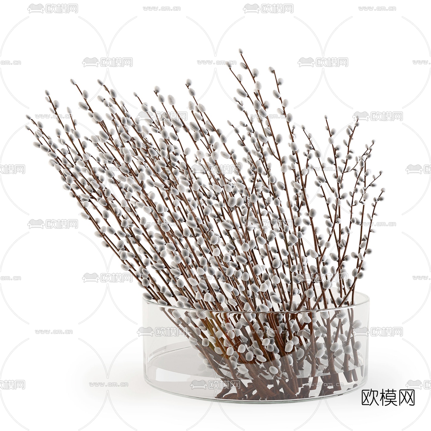 现代银柳花卉花瓶组合3d模型