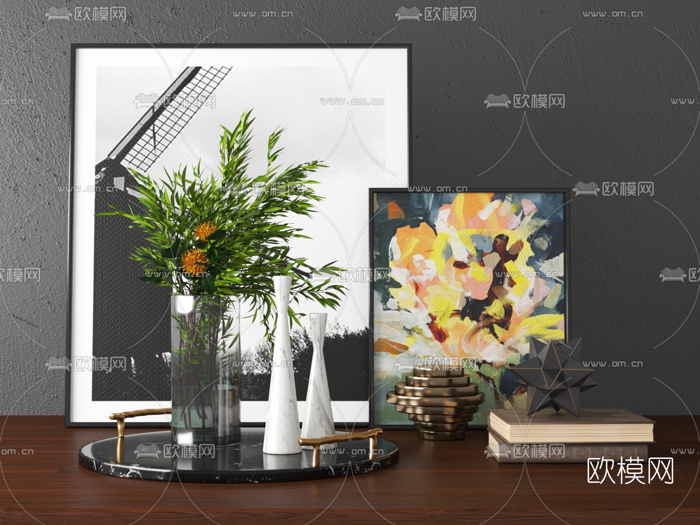现代花卉装饰画摆件3d模型