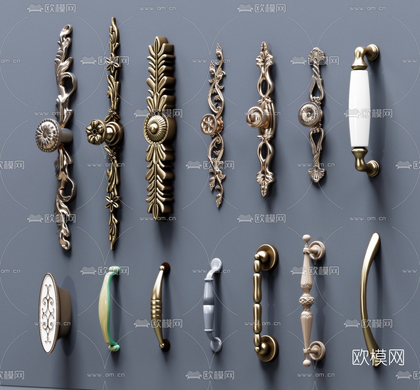 欧式拉手把手组合3d模型下载（渲染图1）