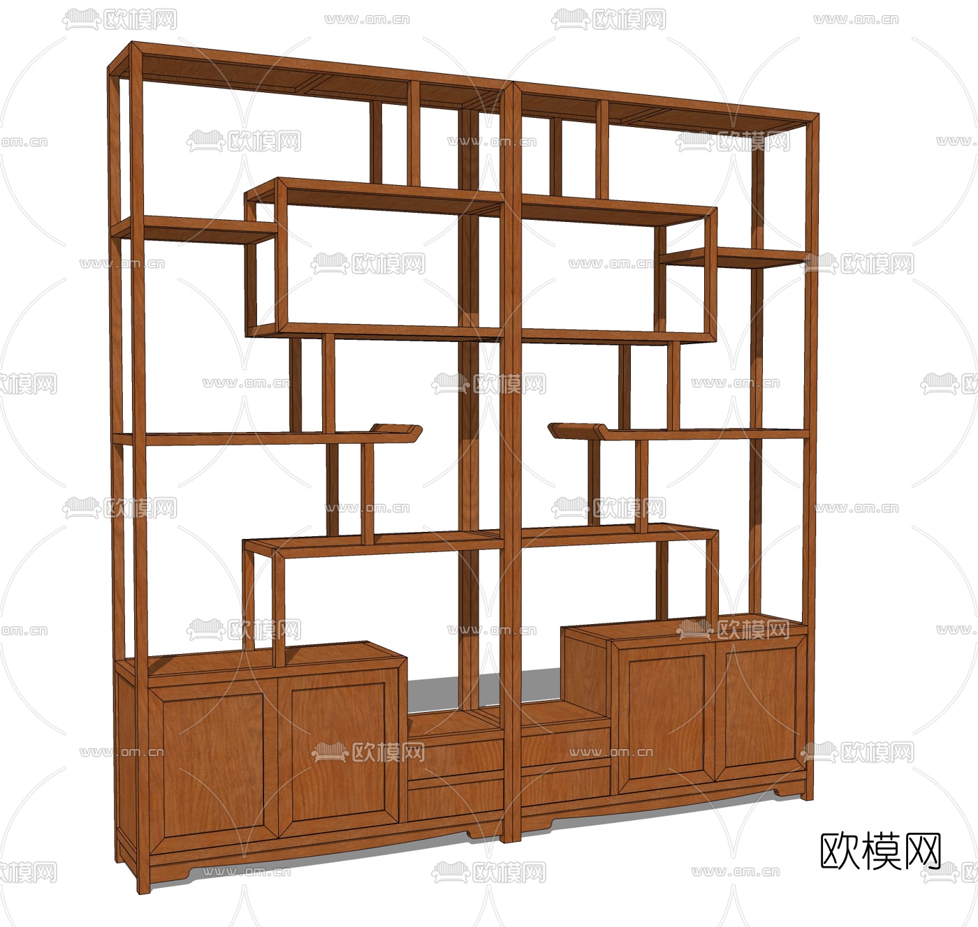 中式实木博古架免费su模型下载