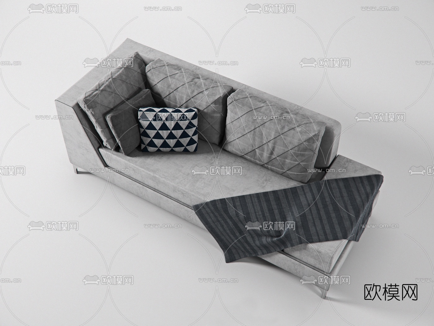 现代布艺多人沙发3d模型下载（渲染图2）