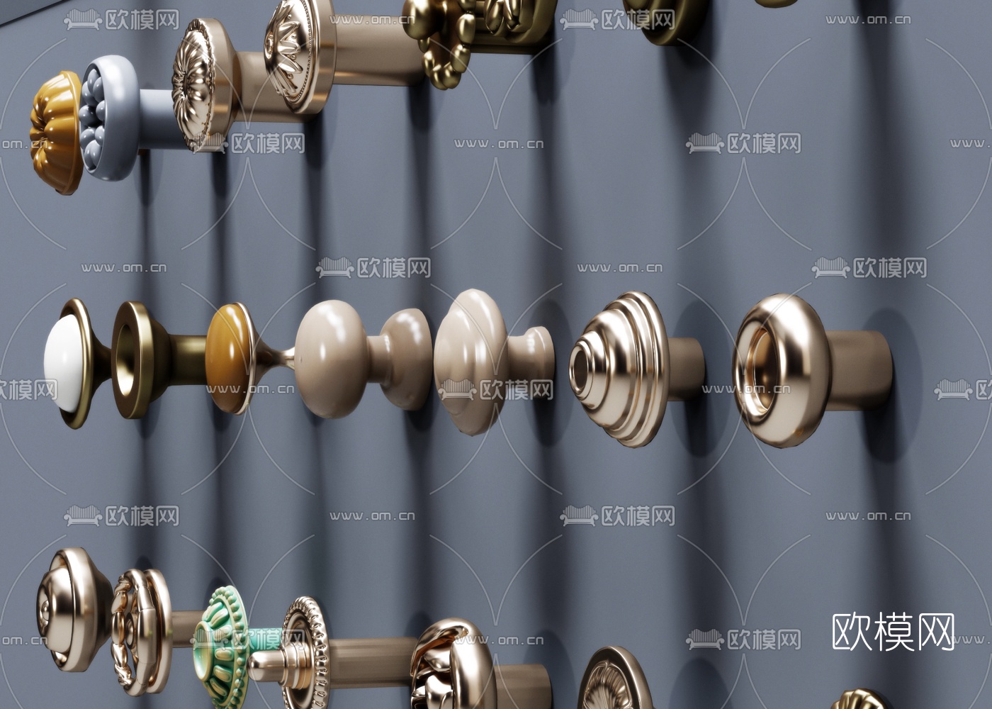 欧式拉手把手组合3d模型下载（渲染图3）