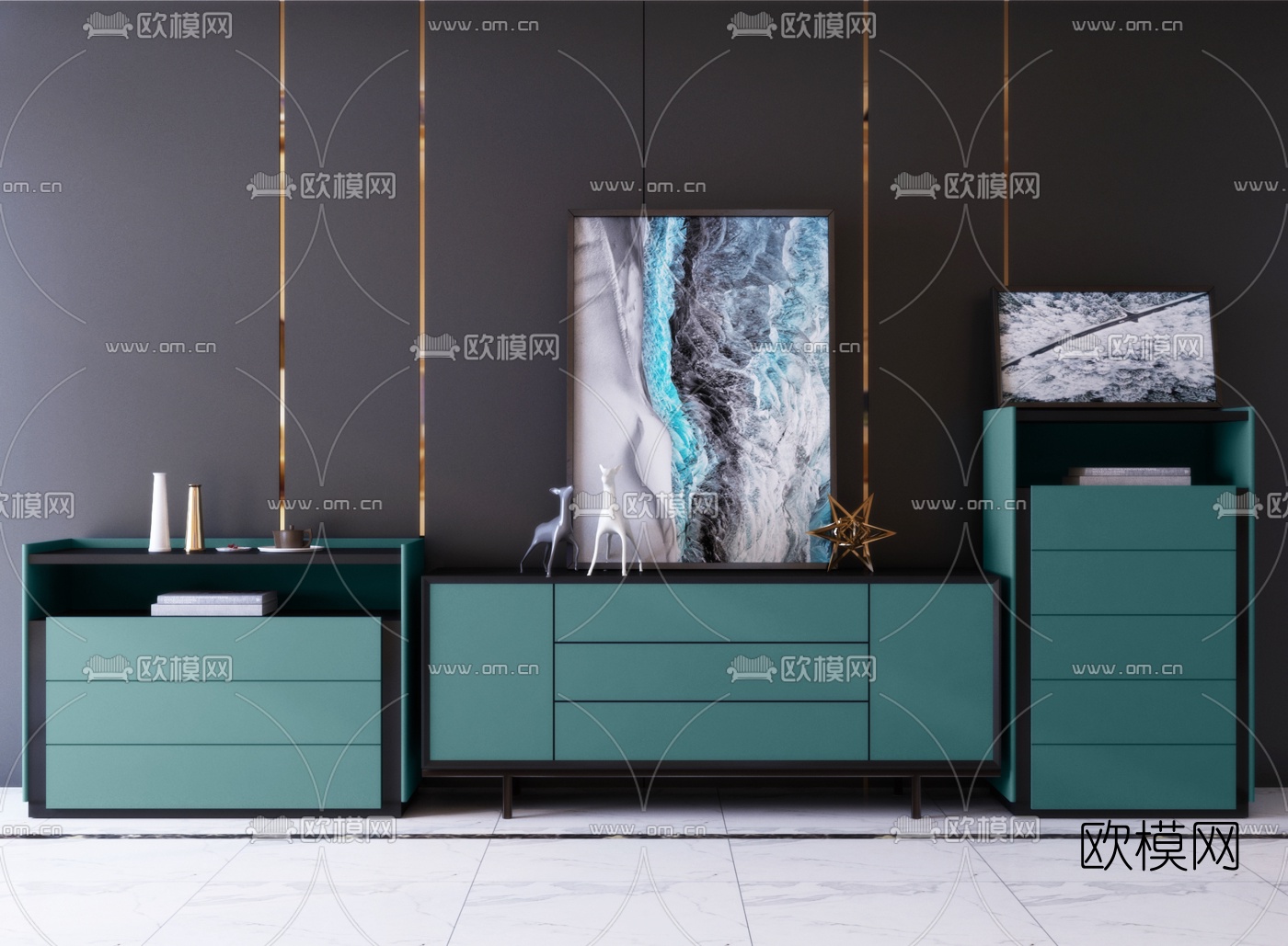 北欧边柜摆件3d模型