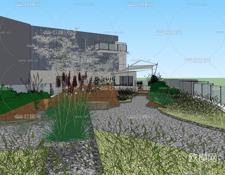 现代庭院景观免费su模型下载_ID10061939_sketchup模型下载-欧模网