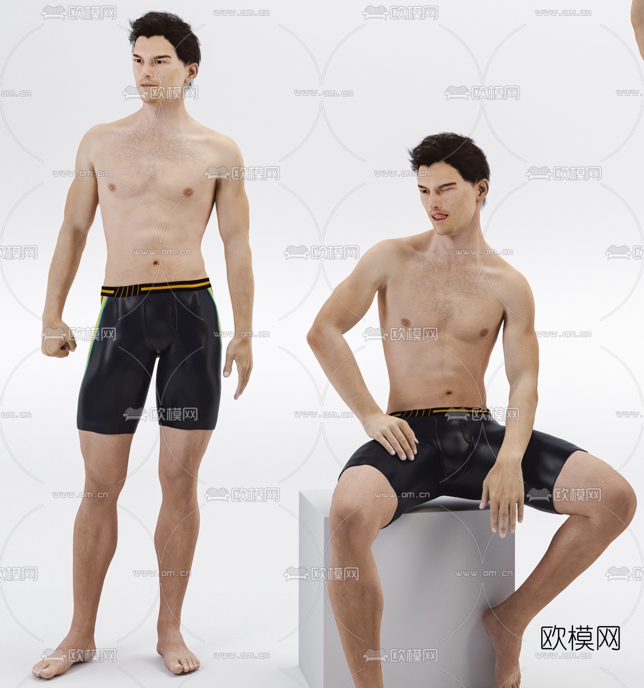 现代泳装男士3d模型下载（渲染图1）