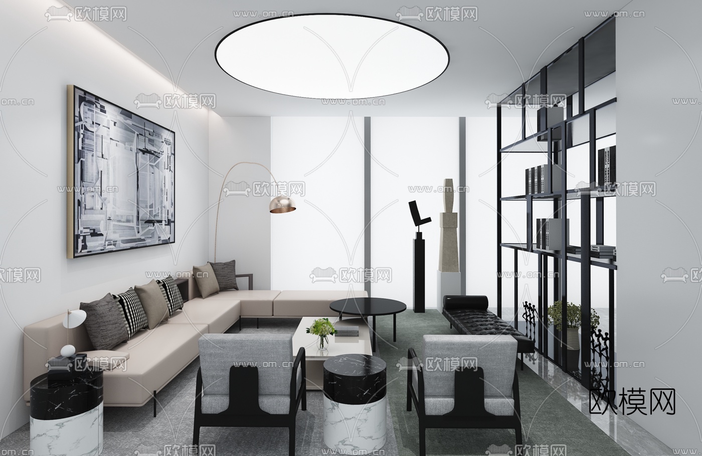 HWCD设计 现代客厅3d模型下载