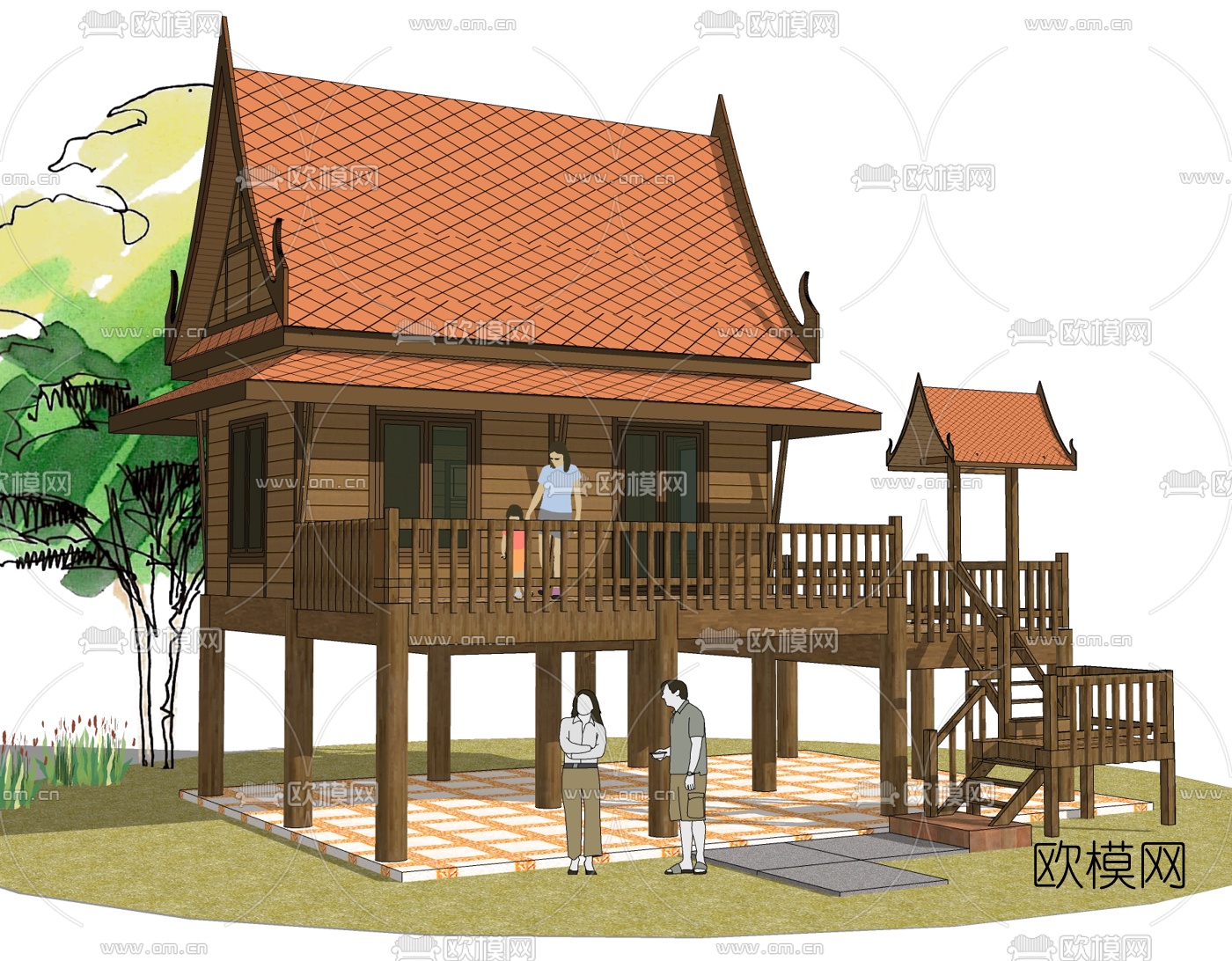 东南亚别墅免费su模型下载