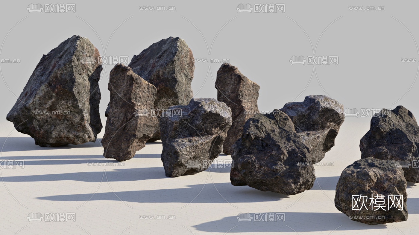 现代石头苔藓植物组合3d模型