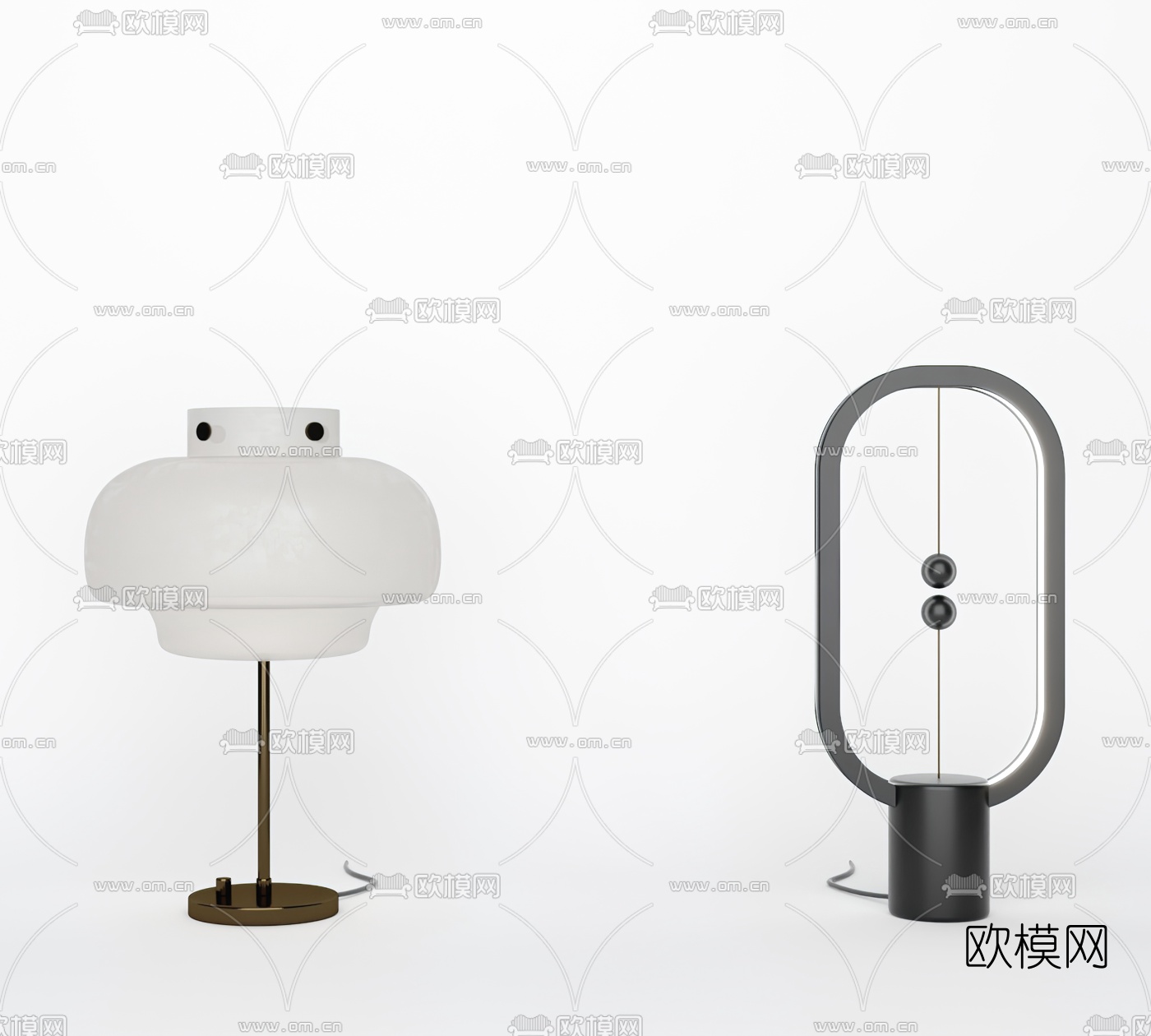 北欧白灰台灯组合3d模型