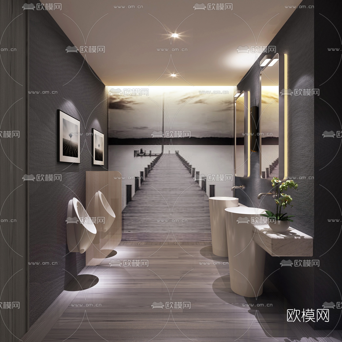 现代公用男卫生间3d模型