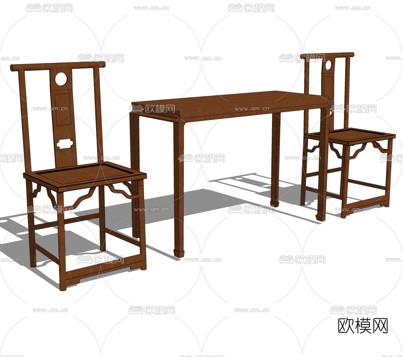 中式实木靠背椅免费su模型下载