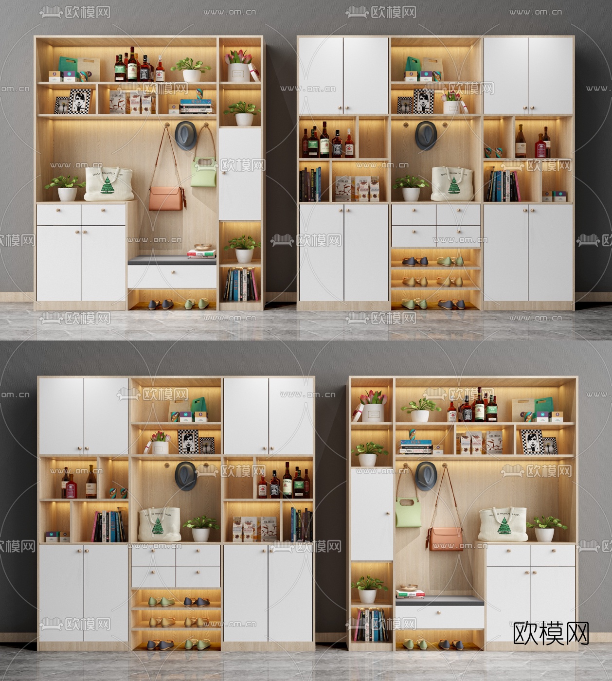 现代多功能鞋柜组合3d模型