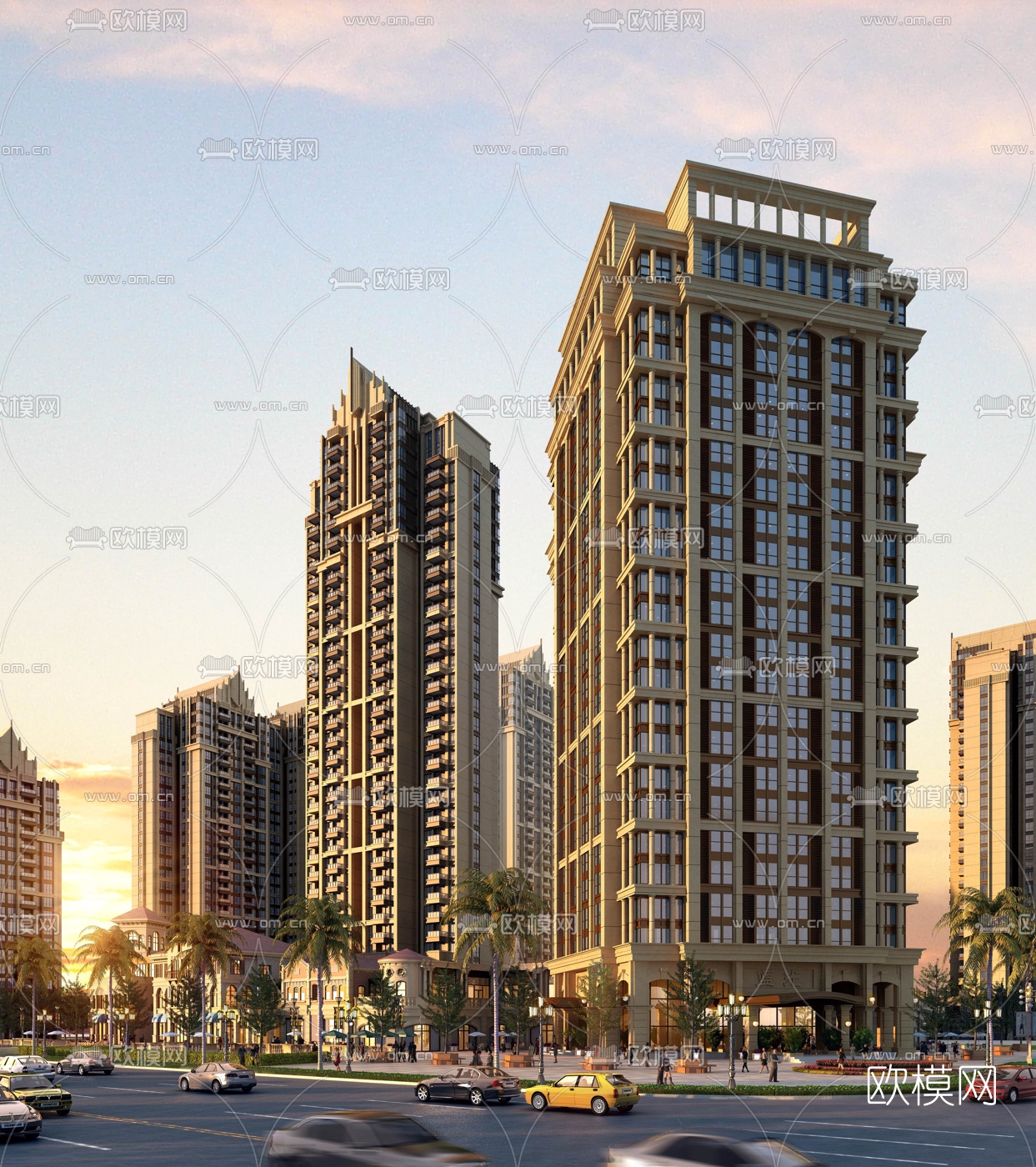 简欧酒店建筑外观3d模型