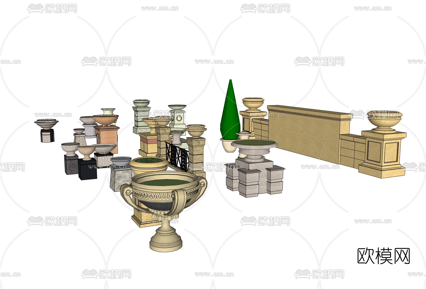 欧式花钵组合免费su模型下载