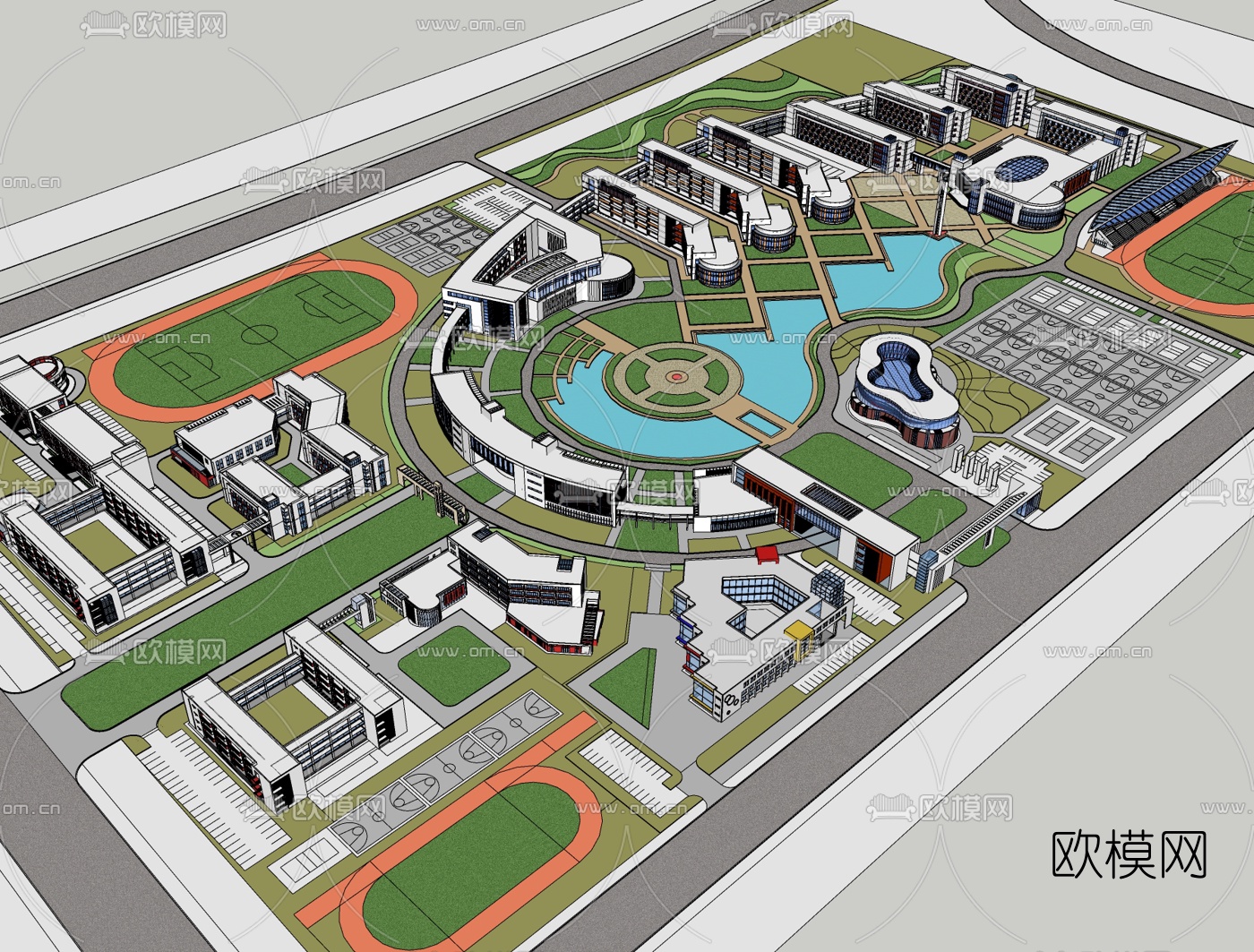 现代学校规划免费su模型下载
