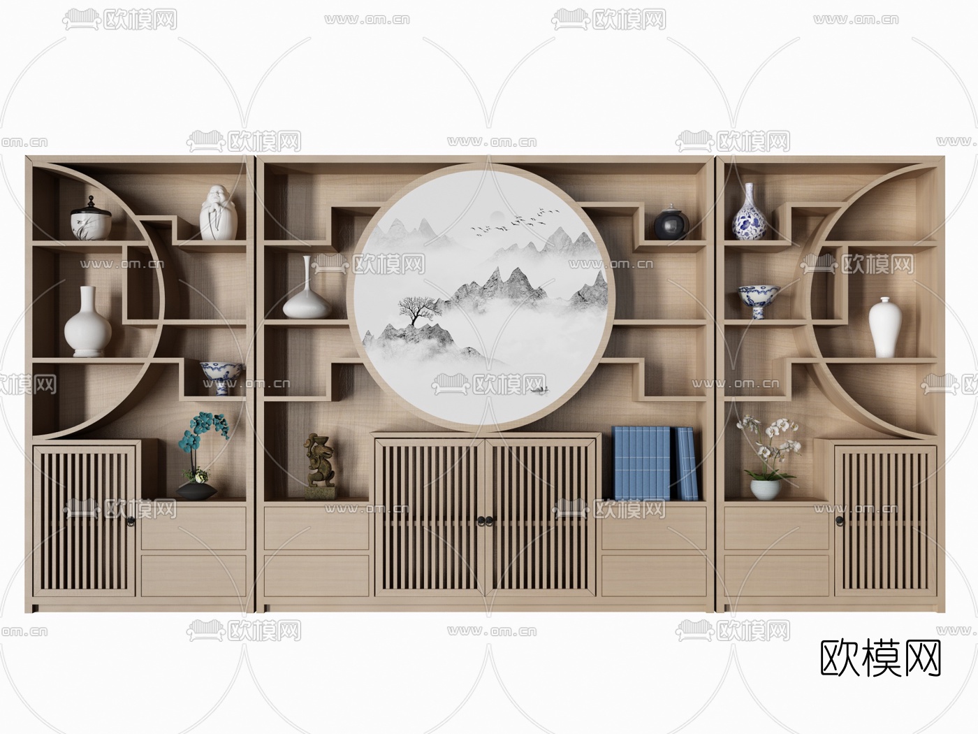 新中式实木博古架装饰柜3d模型