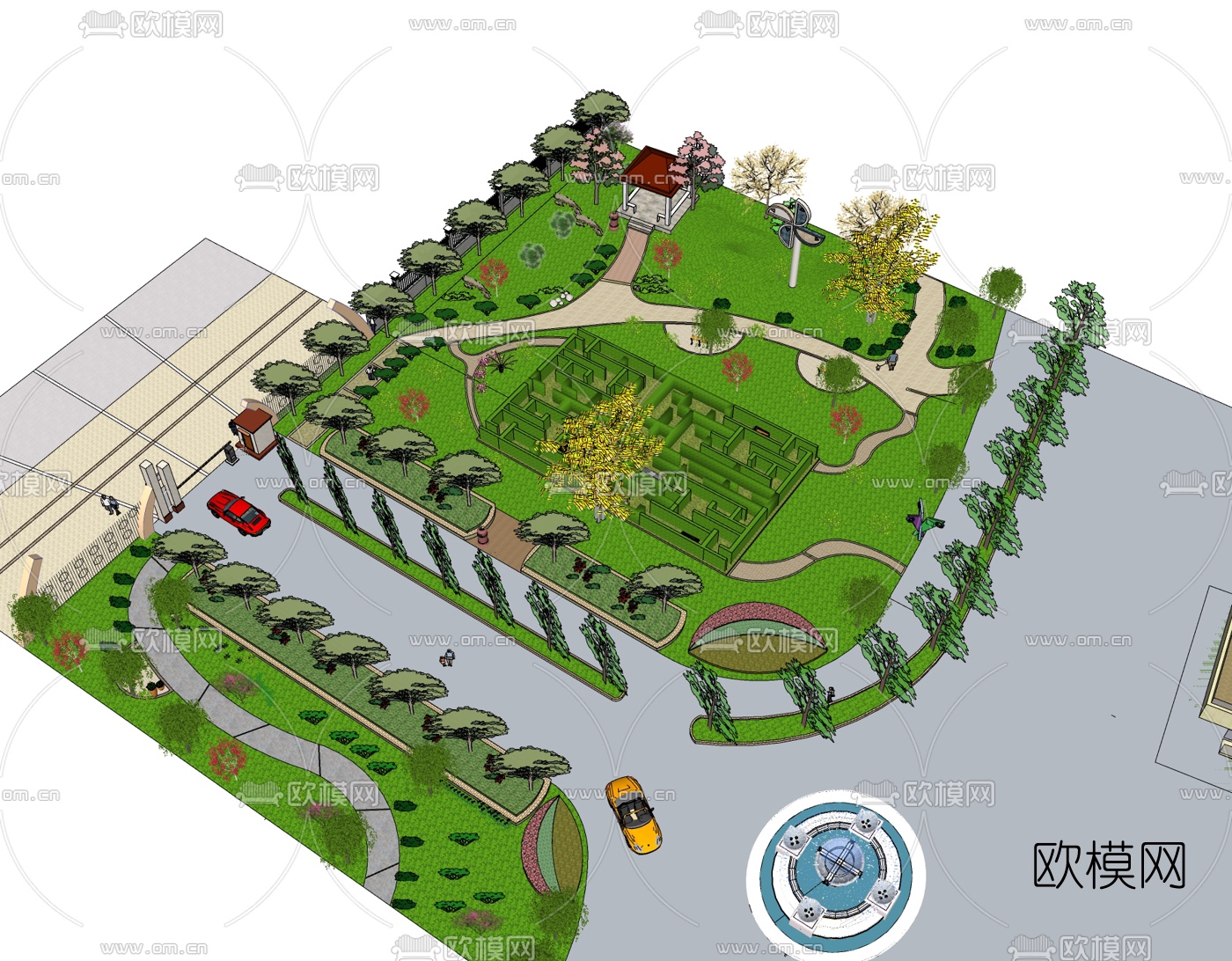 现代公园景观免费su模型下载