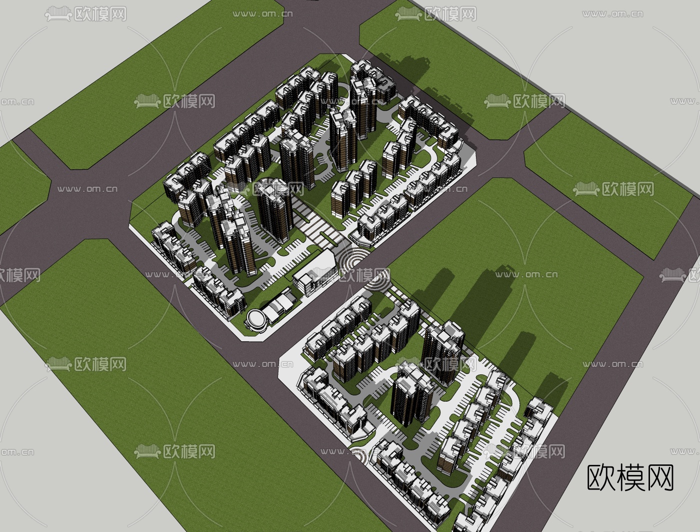 现代小区规划免费su模型下载