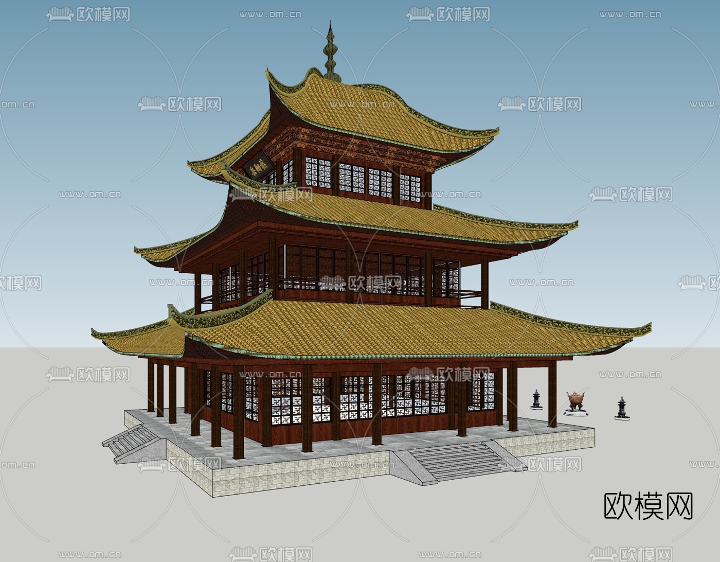 中式古建殿宇免费su模型下载