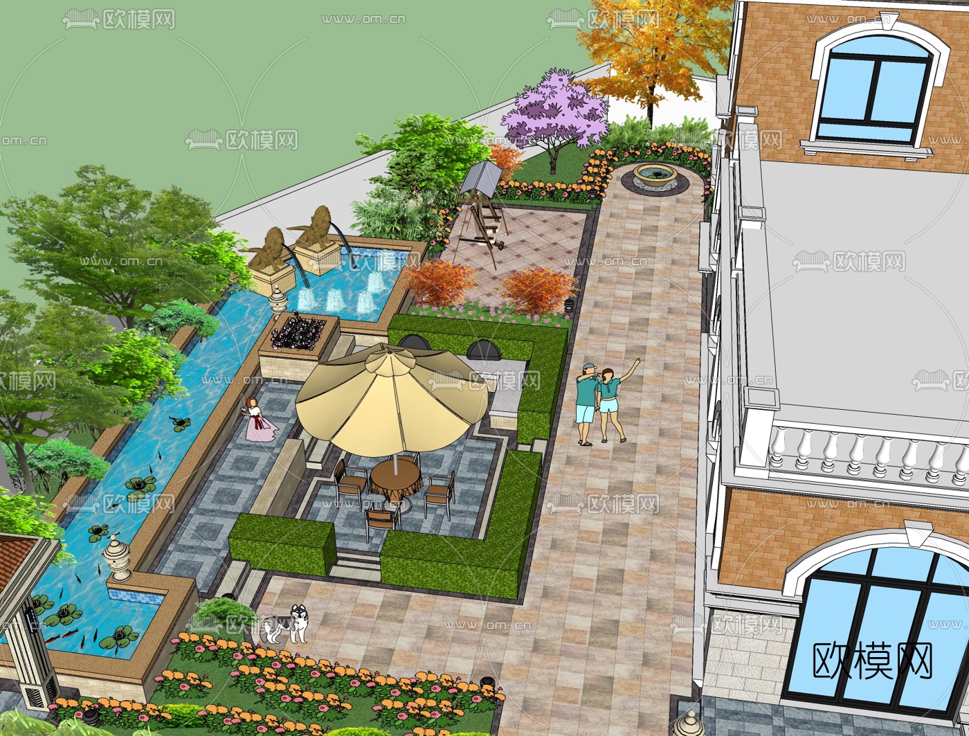欧式庭院花园免费su模型下载_ID10056784_sketchup模型下载-欧模网