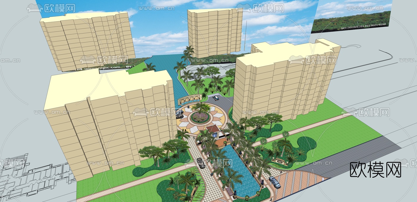 欧式小区景观免费su模型下载