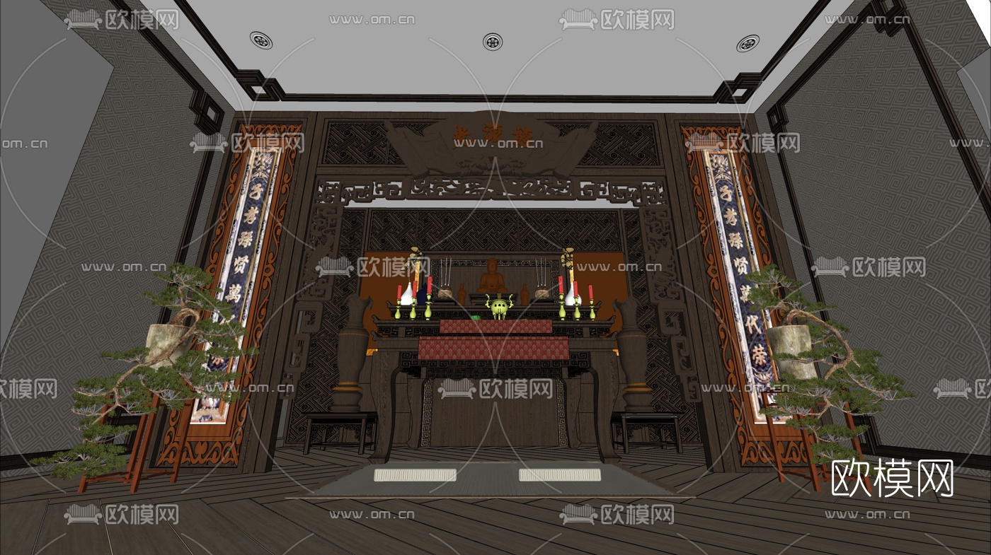 中式佛堂su模型