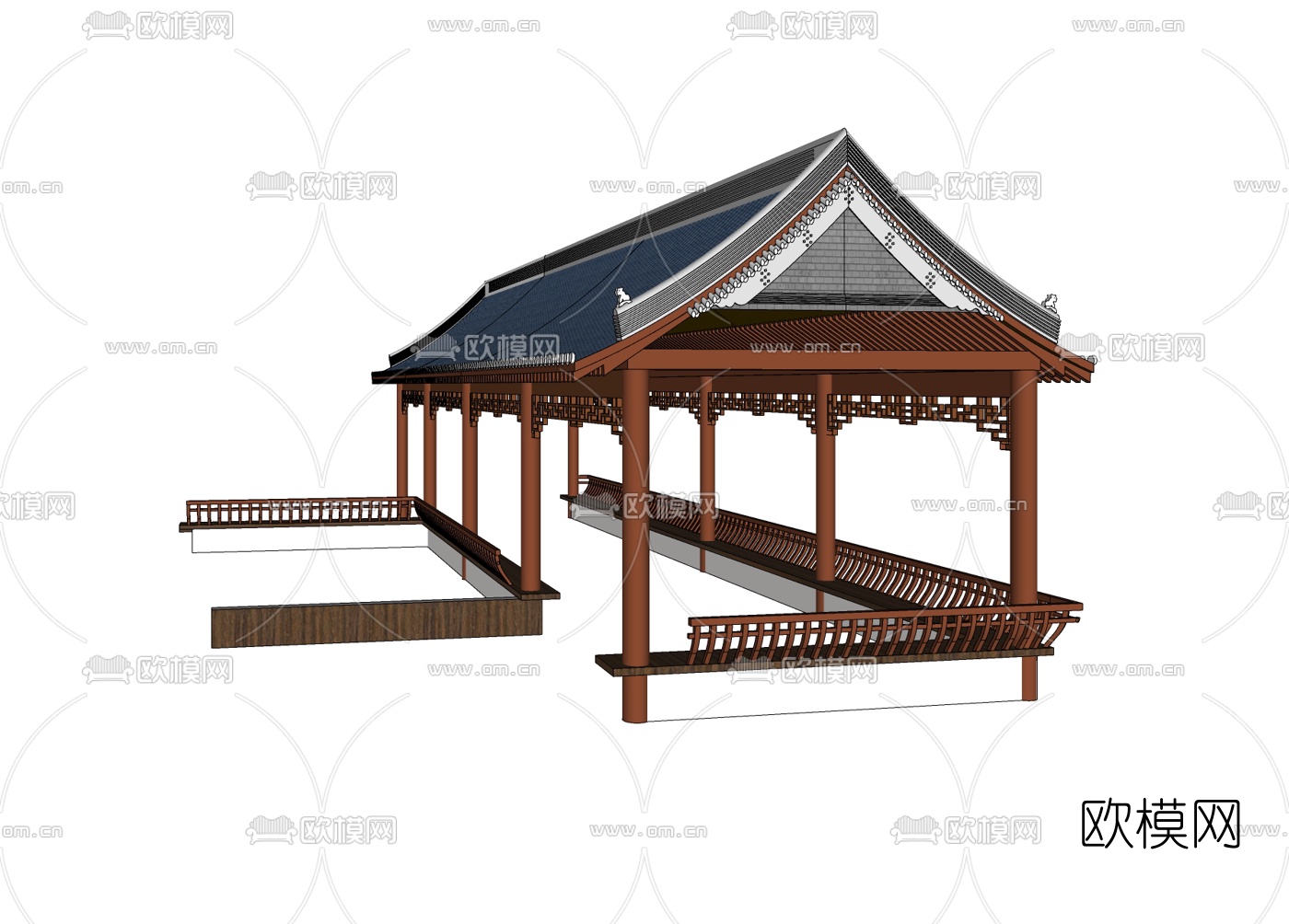 中式长廊免费su模型下载