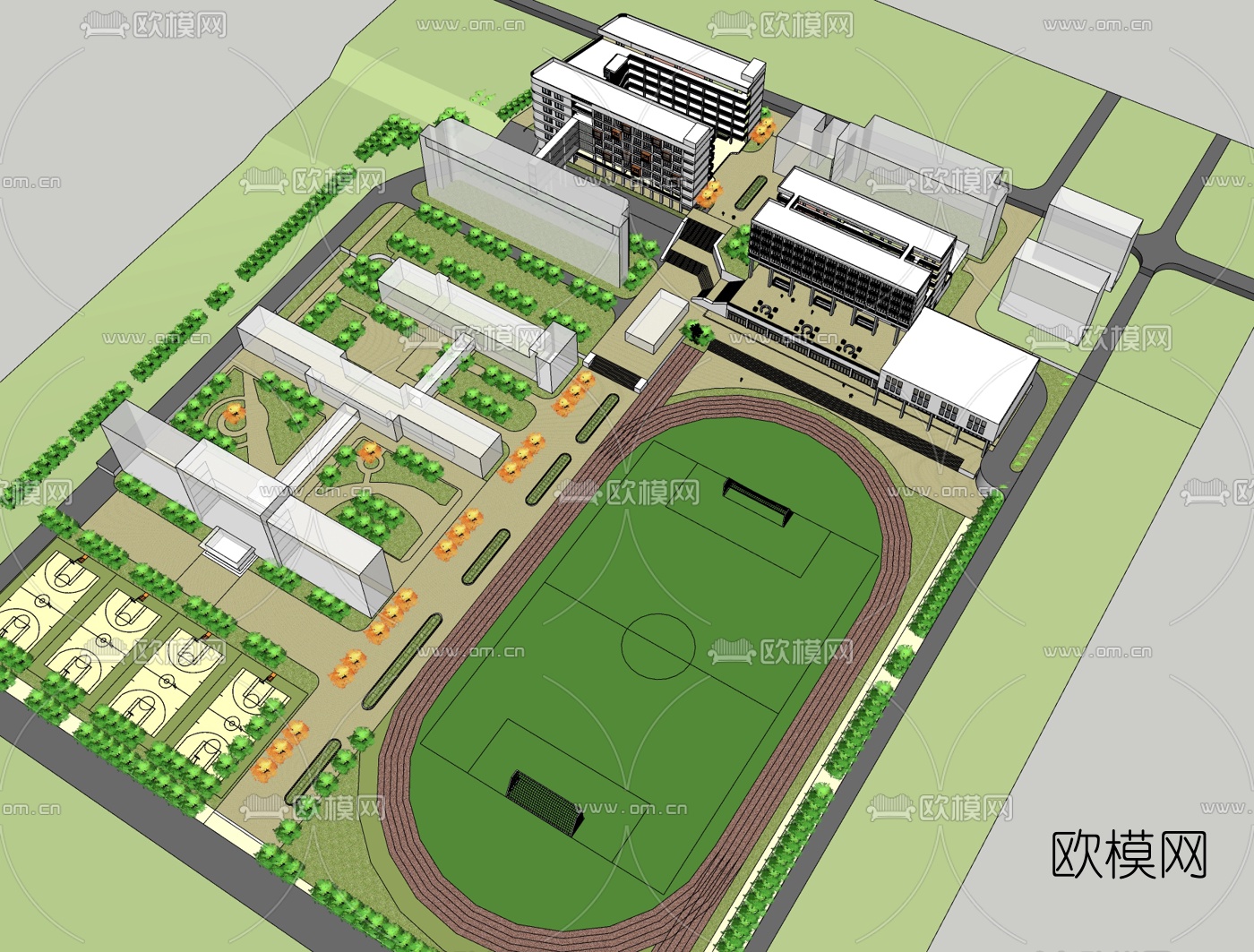 现代学校规划免费su模型下载