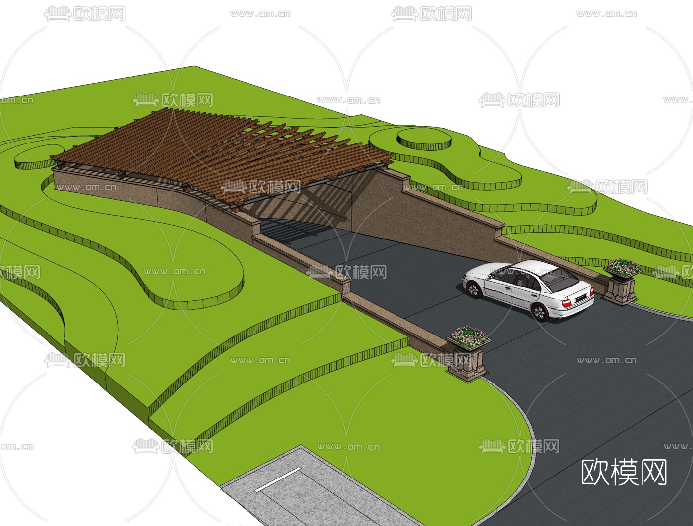 简欧地下停车场入口免费su模型