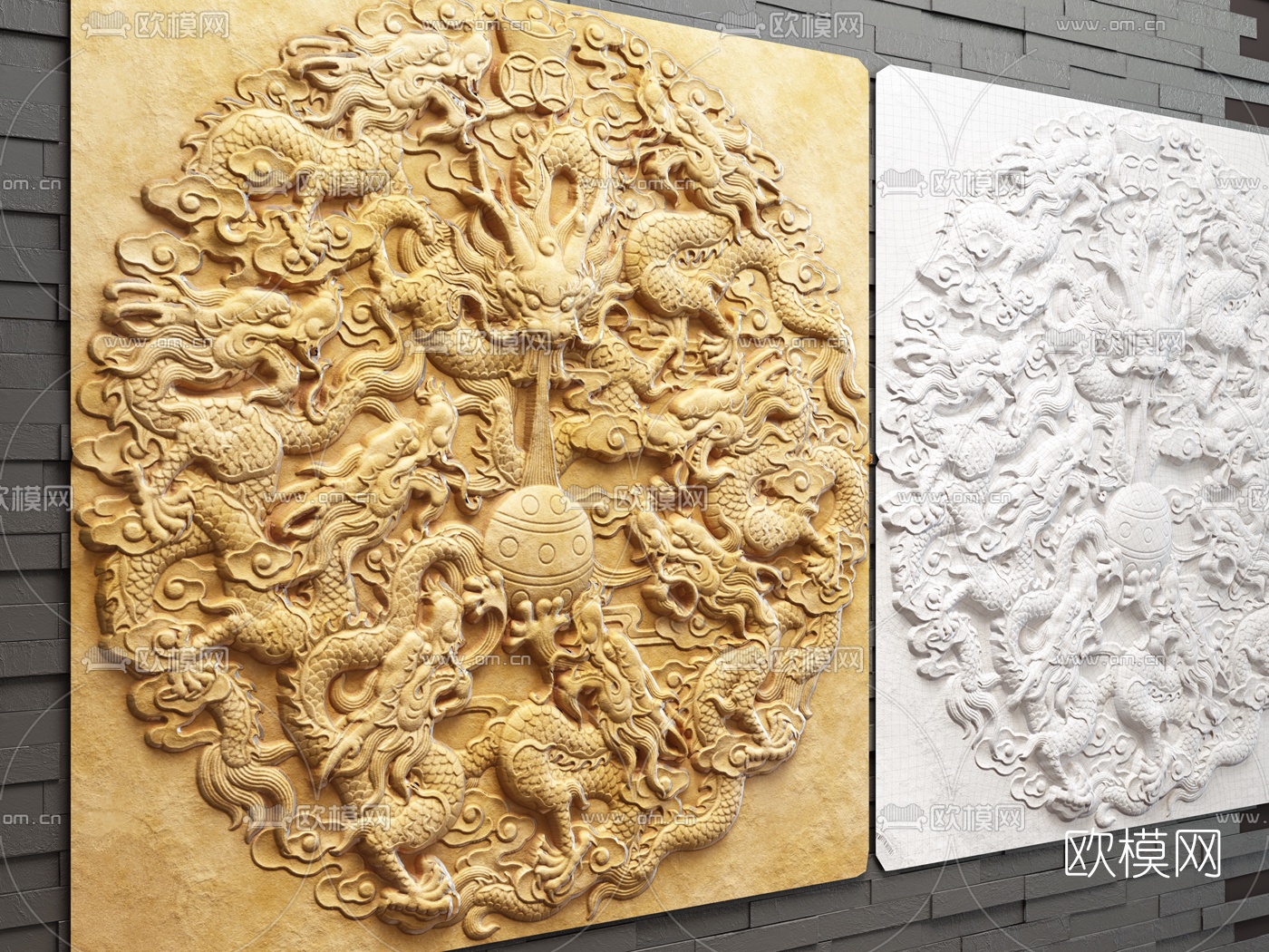 新中式龙砂岩浮雕3d模型