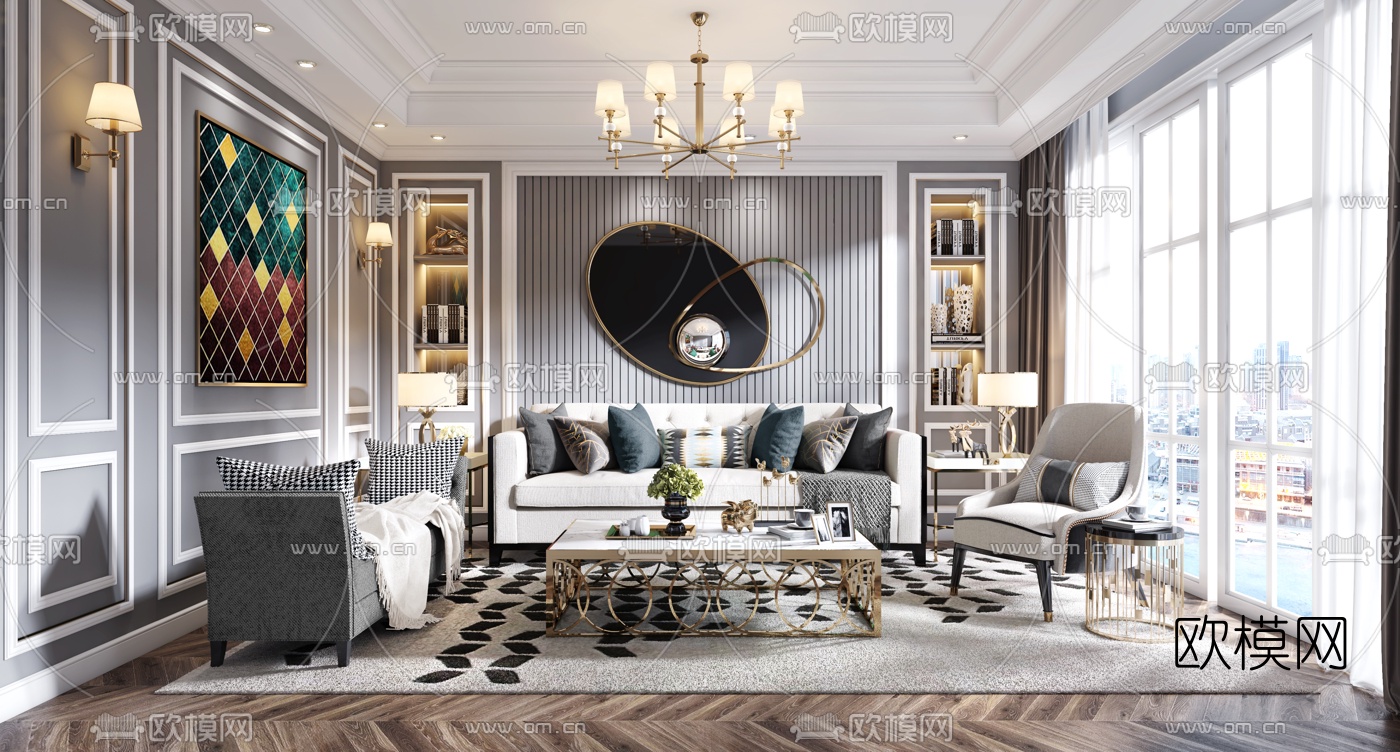 美式沙发组合3d模型下载